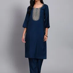 BANJANAN Women Ethnic Motifs Embroidered Regular Thread Work Kurta with Trousers-picture-12