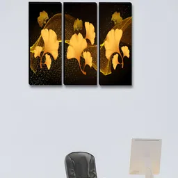 Myntra Elegant Homes Black & Gold-Toned 3 Pieces Floral & Botanical Wooden Wall Art-image-97