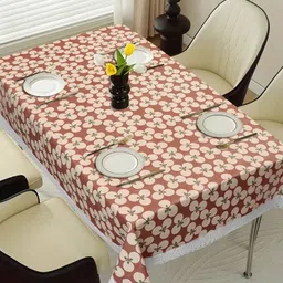 LooMantha Brown & Red Floral Printed Waterproof Rectangle 6-Seater Table Cover-picture-6