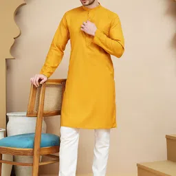 Anouk Rustic Band Collar Pure Cotton Straight Kurta With Pyjamas-image-88