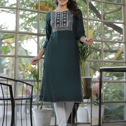 ASANSHI Floral Yoke Design Sequinned Round Neck Straight Kurta-picture-45