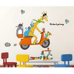LANSTICK Red & Blue Animals With Bike RideSelf Adhesive Wall Sticker-21