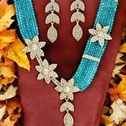 ANIKAS CREATION Gold-Plated Floral Multi Strings Beaded Jewellery Set-picture-10