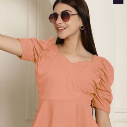 Metronaut Valentino Women Pack Of 2 Puff Sleeve Peplum Top-image-45