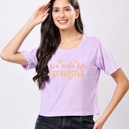 Moda Rapido Women Typography Printed Round Neck Cotton Boxy T-shirt-picture-40