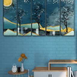Myntra Elegant Homes Teal & Yellow 5 Pieces Nature Canvas Wall Art-image-63