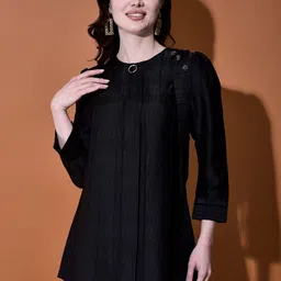 FUTURO Women Self Design Round Neck Satin Top-picture-27
