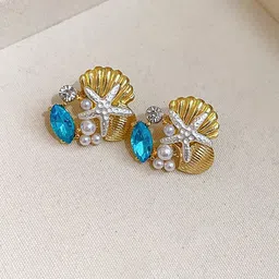 FIMBUL Gold Plated Artificial Stones Studded & Beaded Quirky Studs-35