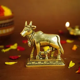 Ekhasa Gold-Toned Kamdhenu Cow Religious Idol Showpiece-image-77