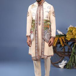 KALPRAAG Men Floral Embroidered Regular Sequinned Kurta with Trousers & With Dupatta-picture-34