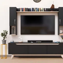 SPYDER CRAFT Black Wooden Spyder Craft Matte Finish TV Entertainment Unit-picture-1