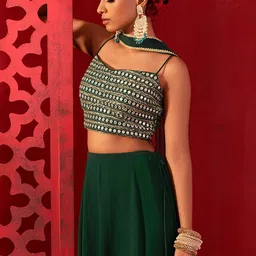 DIVASTRI Embroidered Sequinned Semi-Stitched Lehenga & Unstitched Blouse With Dupatta image 2