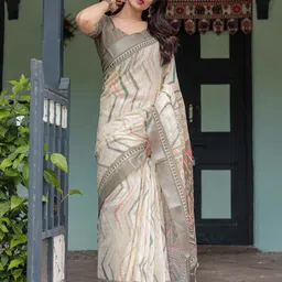 SGF11 Women Laheriya Printed Pure Linen Saree-picture-33
