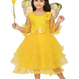 Zenat Girl Yellow Embroidered Fit & Flare Dress-picture-34