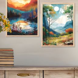 Kotart Brown & Blue 2 Pieces Abstract Printed Wooden Portrait Wall Arts-picture-49
