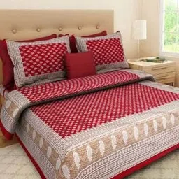Dhawariya's Red & White Floral Printed 144 TC Cotton Queen Bedsheet Set 2.32 m x 2.18 m-image-99