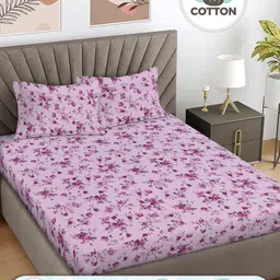 FABINALIV Pink Floral Printed 300 TC Cotton King Bedsheet 2.50 m x 2.25 m-image-91