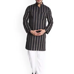 Aaryavar Men Geometric Striped Thread Work Kurta-27