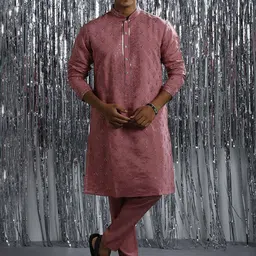 Be Desi Men Floral Embroidered Regular Kurta with Pyjamas-image-53