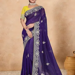 NANDKASHI Floral Embroidered Pure Georgette Saree-46