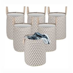 Aura 6Pcs Grey & Beige Triangular-Printed Cotton Foldable Laundry Bag With Handle - 60 L-3