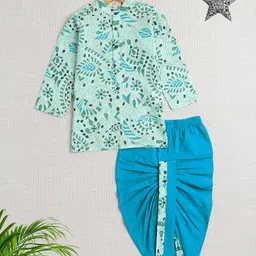 The Magic Wand Boys Ethnic Motifs Printed Regular Pure Cotton Kurta With Dhoti Pant-image-12