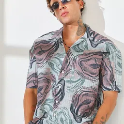 Campus Sutra Men Comfort Cuban Collar Abstract Printed Oversized Casual Shirt-image-83