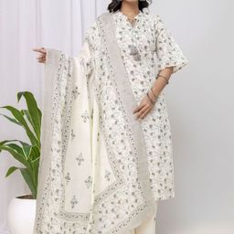 Jaipur Love Women Floral Printed Regular Mirror Work Pure Cotton Kurta-image-77