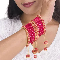 Mamon Creations Set Of 20 Gold-Plated & Red Alloy Bangles-picture-45