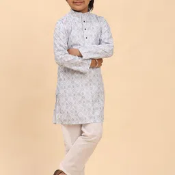 Pro-Ethic STYLE DEVELOPER Boys Floral Printed Mandarin Collar Pure Cotton Kurta & Trousers-31