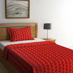 Red Woven Design Cotton Single Bedcover with Pillow cover-image-25