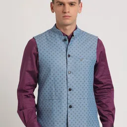 Turtle Printed Woven Nehru Jackets-96