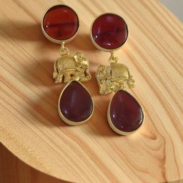 TISHUL JEWELS Gold-Plated Crystals Studded Elephant Shaped Drop Earrings-image-62