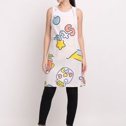 Arrabi Off White & Blue Graphic Printed Cotton Aprons With Pockets-18