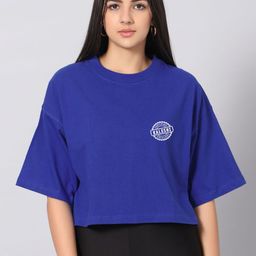 Besick Women Typography Printed Round Neck Cotton Boxy T-shirt-picture-17
