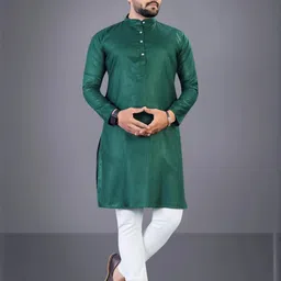 TARA GLOBAL Men Solid Straight Kurta (Dark Green)-image-29