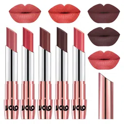 VOLO Set Of 5 Creme Matte Lipstick - 3.5 g -Light Peach-Plum-Coffee-Chocolate-Dark Peach-15