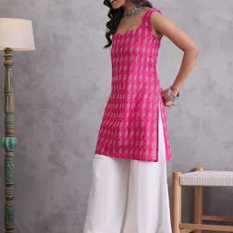 InWeave Women Ethnic Motifs Printed Kantha Work Kurta-29