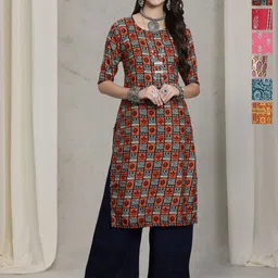 7Threads Women Ethnic Motifs Printed Thread Work Floral Crepe Kurta-image-76
