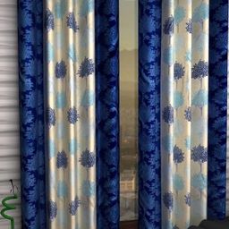 BELLA TRUE 270 cm (9 ft) Polyester Semi Transparent Long Door Curtain (Pack Of 2) (Self Design, Blue Paan)-image-86
