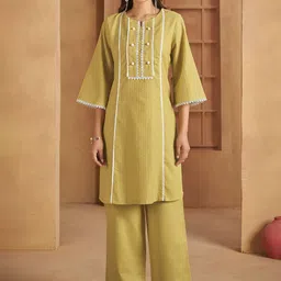 Anouk Women Ethnic Motifs Regular Gotta Patti Pure Cotton Kurta with Trousers-54