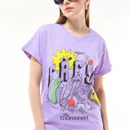 Bewakoof AIR Women Graphic Printed Round Neck Cotton Relaxed Fit T-shirt-image-75