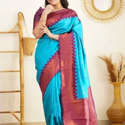 Sitanjali Ethnic Motifs Zari Silk Blend Kanjeevaram Saree-picture-55
