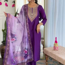 Moda Rapido Embroidered Straight Sequinned Kurta With Trouser & Dupatta-image-53