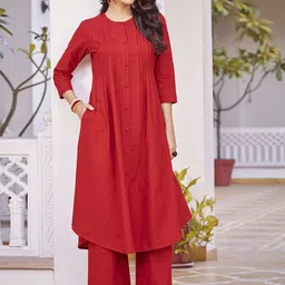KALINI Pure Cotton Pleated A-Line Kurta with Trousers-image-20