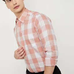 max Men Spread Collar Buffalo Checked Cotton Casual Shirt-image-68
