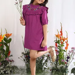BAESD Girls Floral Embroidered Ruffles Detail A-Line Dress-picture-8
