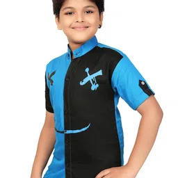 BAESD Boys Classic Regular Fit Band Collar Colourblocked Cotton Casual Shirt-image-87