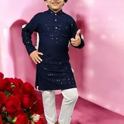 Qtsy Boys Embroidered Regular Mirror Work Pure Cotton Kurta with Pyjamas-image-62