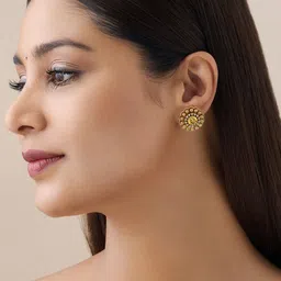 Kushal's Fashion Jewellery Gold-Plated Cubic Zirconia Studded Circular Studs Earrings image 3